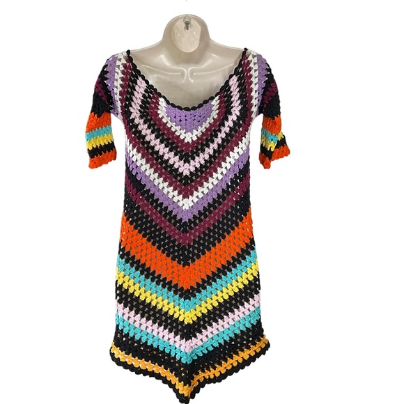 Alix Pinho | NWOT Hastanking Retro Crochet Mini Dress in Multicolor Size M - Picture 6 of 10